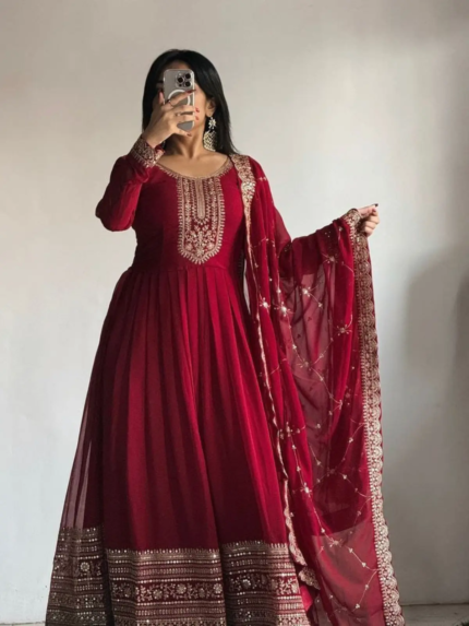 New Designer Embroidered Party Gown with Dupatta Set